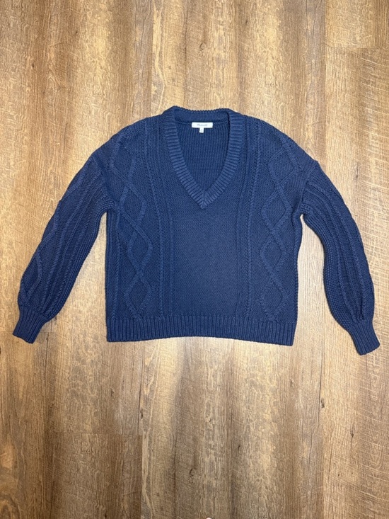 Madewell Sweaters - Madewell Women’s Augustus Cableknit V-Neck Navy Sweater Size X-Small